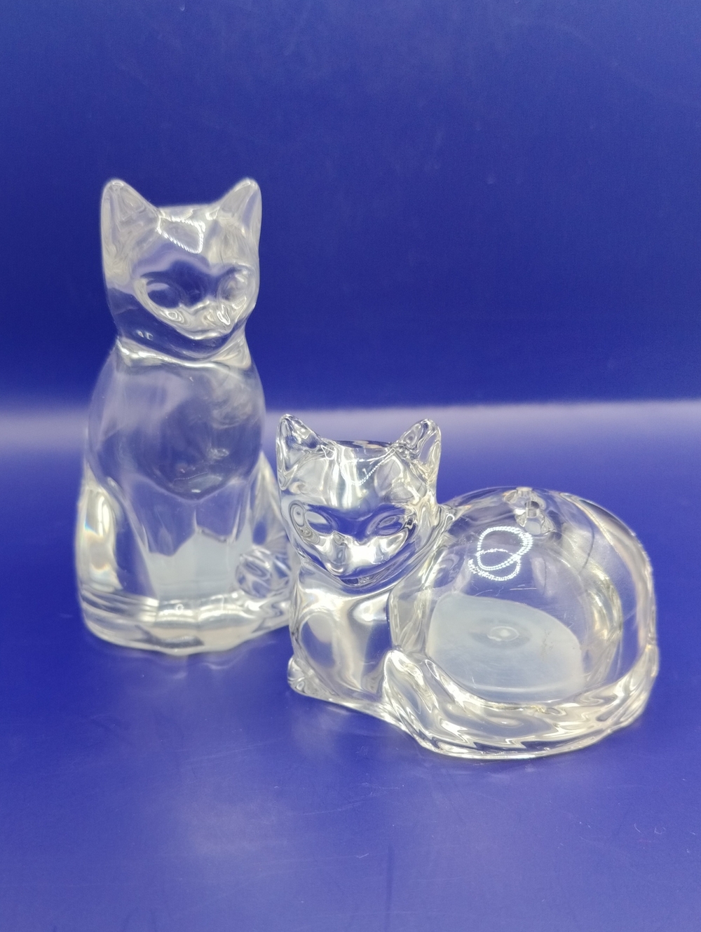 Vintage GORHAM Germany Fine Clear Crystal Cat Kitten Salt & Pepper Shakers